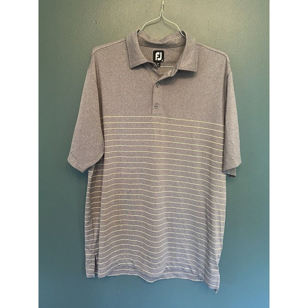 FJ Footjoy Golf Polo Mens‎ XL gray with cream Stripe Performance